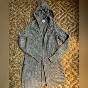 Cozy Gray Hooded Duster Cardigan Sweater